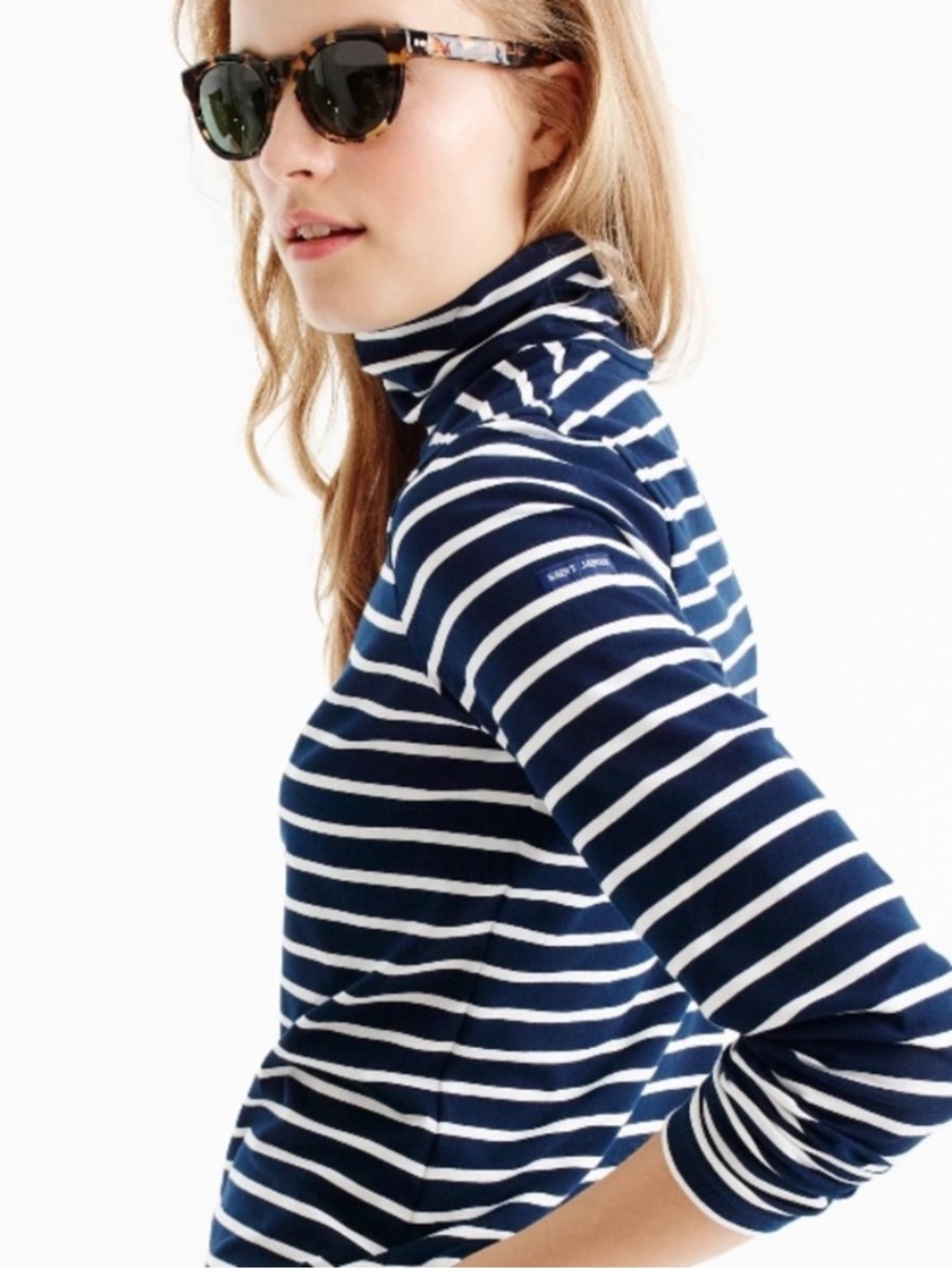 Saint James J Crew Stripe Turtleneck Long Sleeve Nautical Coastal Cotton Med 38